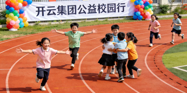 开云集团公益项目校园活动现场 - 孩子们在崭新的运动场上快乐奔跑